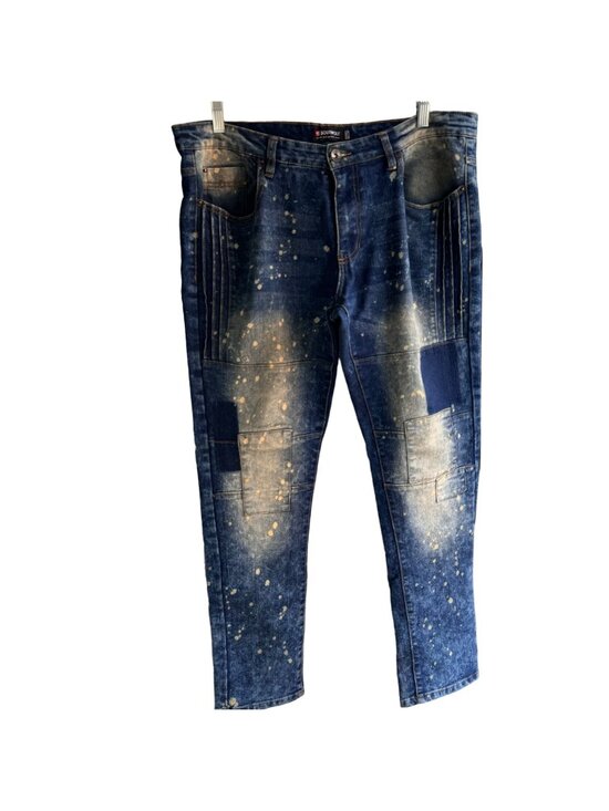 Southpole Other - Southpole Mens Skinny Fit Blue Splatter Patchwork Jeans 36x32 Hip Hop Streetwear